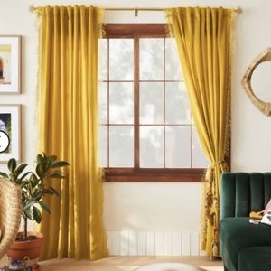 Opalhouse Long Curtain Panel in Gold Velvet with Macrame Trim